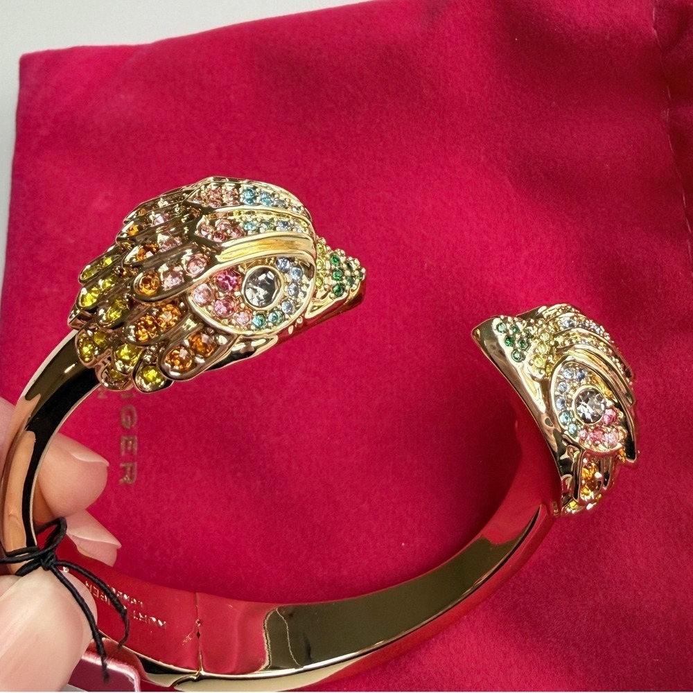 NWT Kurt Geiger Rainbow Crystal Eagle Hinged Bangle Gold Tone Cuff Bracelet - Picture 10 of 10